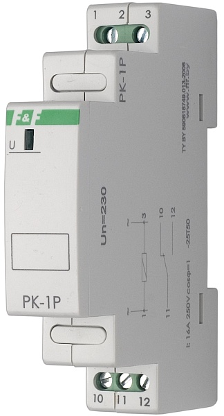 PK-1P/230. Реле промежуточное на 230В AC, 16А, 1 переключающий контакт.