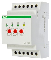 CP-733. Реле контроля напряжения трехфазное, контроль напряжения:нижний порог 150-210В, верхний порог 240-270В, отдельный контакт на каждую фазу.